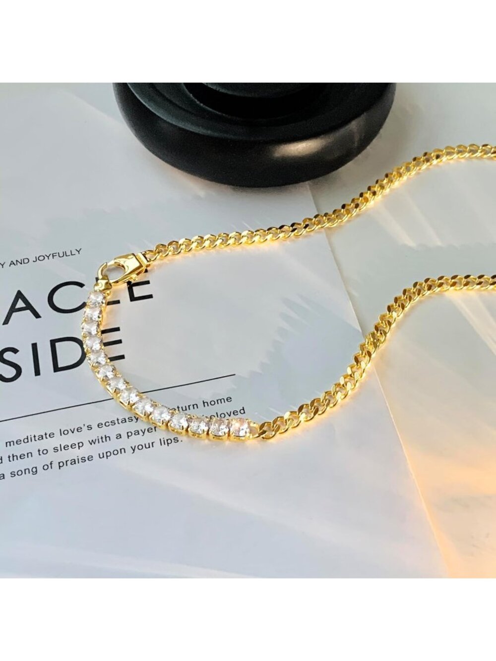 Women's Gold-Chunky Chain Tennis Necklace Cuban Choker Love Chain Jewelry - Picture 5 of 7